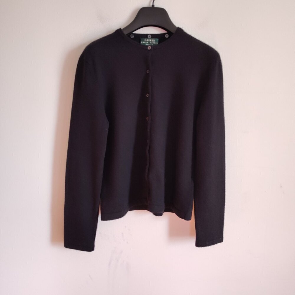 Ladies Petite SZ PM Lauren Ralph Lauren Black Luxurious Button Front Swe… - Picture 3 of 8